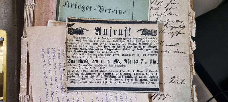 Datei:Ostfriesischer Kurier Kriegerverein Militärverein Annonce Aufruf 01 06 1885.jpg