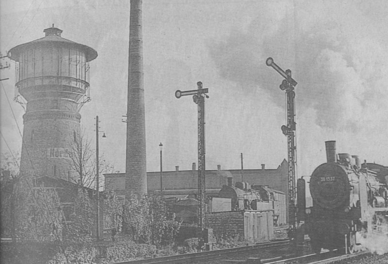 Datei:Bahnhofstraße Bahnhof Güterbahnhof Wasserturm Dampflok unbekanntes Datum.jpg