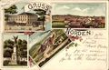 Die Brauerei (mittig) auf einer Postkarte aus dem Jahr 1900.
