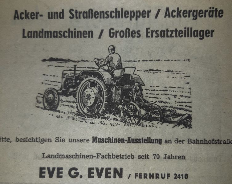 Datei:Landmaschinenhandlung Eve G. Even Anzeige von 1958.jpg